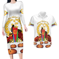 Custom Eritrea Martyrs' Day Couples Matching Long Sleeve Bodycon Dress and Hawaiian Shirt 20 June Shida Shoes With Candles - White - Wonder Print Shop