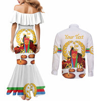 Custom Eritrea Martyrs' Day Couples Matching Mermaid Dress and Long Sleeve Button Shirt 20 June Shida Shoes With Candles - White