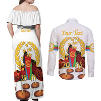Custom Eritrea Martyrs' Day Couples Matching Off Shoulder Maxi Dress and Long Sleeve Button Shirt 20 June Shida Shoes With Candles - White - Wonder Print Shop