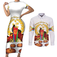 Custom Eritrea Martyrs' Day Couples Matching Short Sleeve Bodycon Dress and Long Sleeve Button Shirt 20 June Shida Shoes With Candles - White - Wonder Print Shop