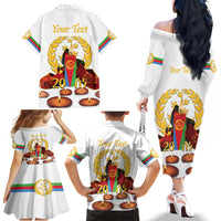 Custom Eritrea Martyrs' Day Family Matching Off The Shoulder Long Sleeve Dress and Hawaiian Shirt 20 June Shida Shoes With Candles - White - Wonder Print Shop