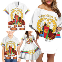 Custom Eritrea Martyrs' Day Family Matching Off Shoulder Short Dress and Hawaiian Shirt 20 June Shida Shoes With Candles - White - Wonder Print Shop