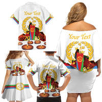 Custom Eritrea Martyrs' Day Family Matching Off Shoulder Short Dress and Hawaiian Shirt 20 June Shida Shoes With Candles - White - Wonder Print Shop