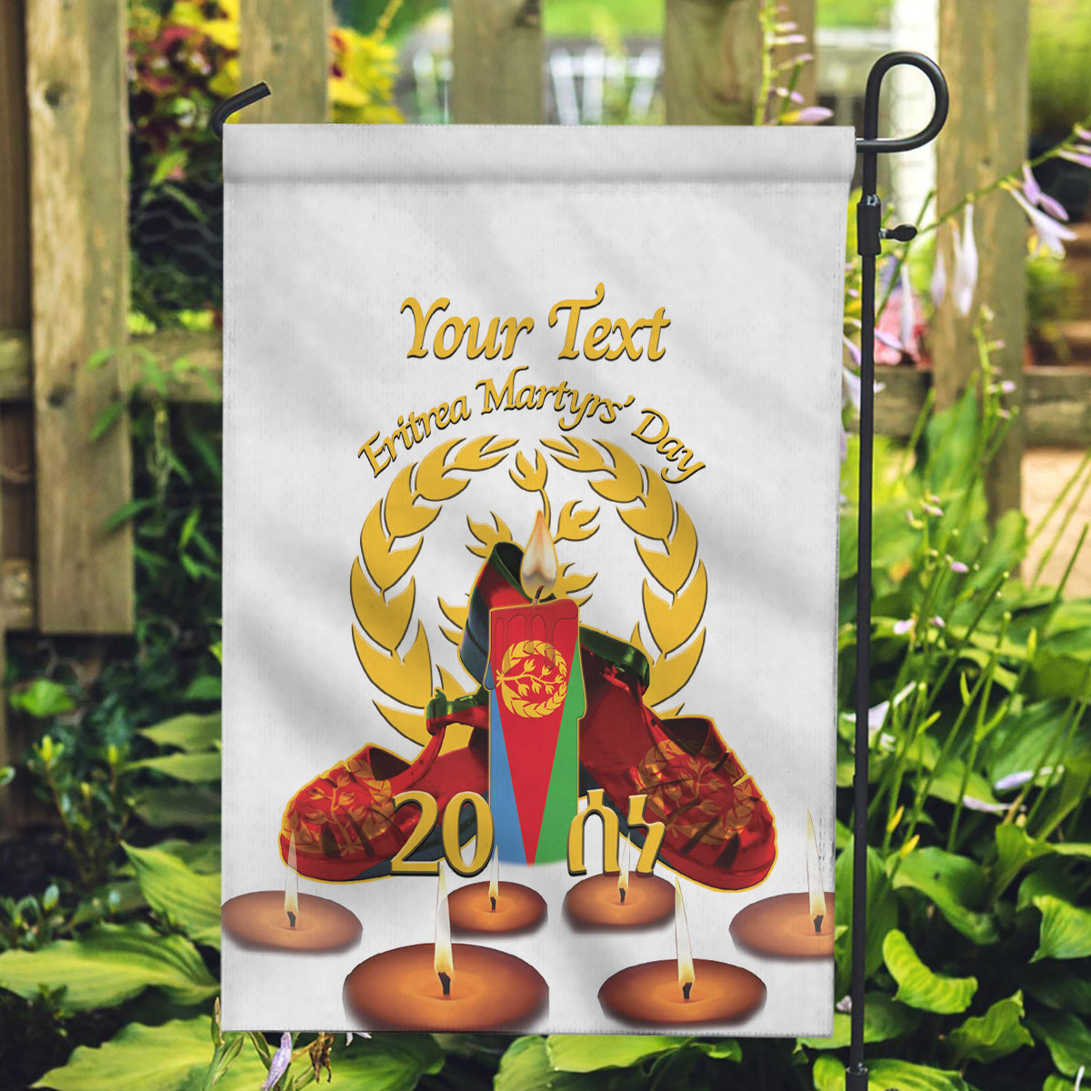 Custom Eritrea Martyrs' Day Garden Flag 20 June Shida Shoes With Candles - White