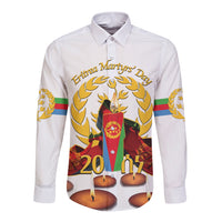 Custom Eritrea Martyrs' Day Long Sleeve Button Shirt 20 June Shida Shoes With Candles - White - Wonder Print Shop
