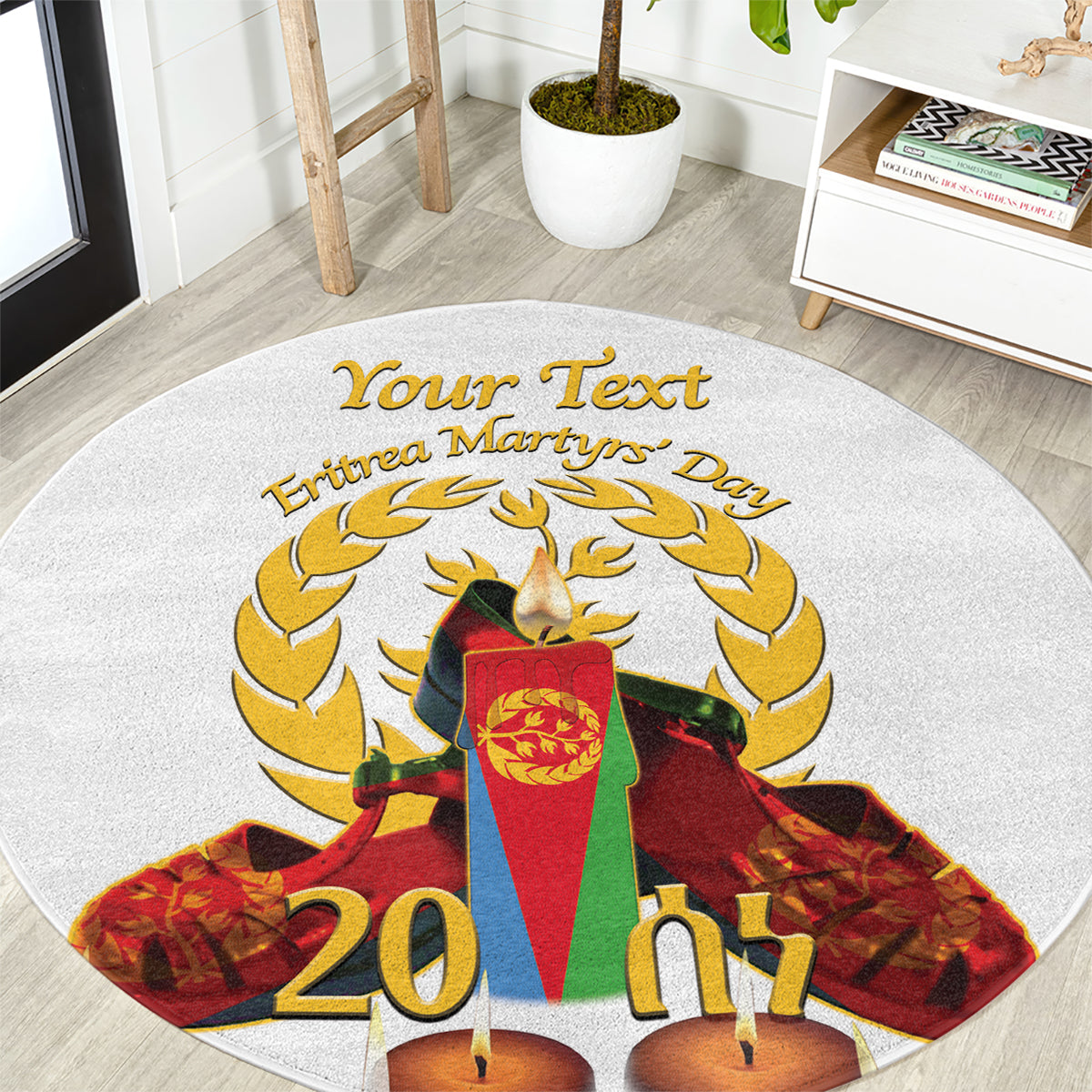 Custom Eritrea Martyrs' Day Round Carpet 20 June Shida Shoes With Candles - White
