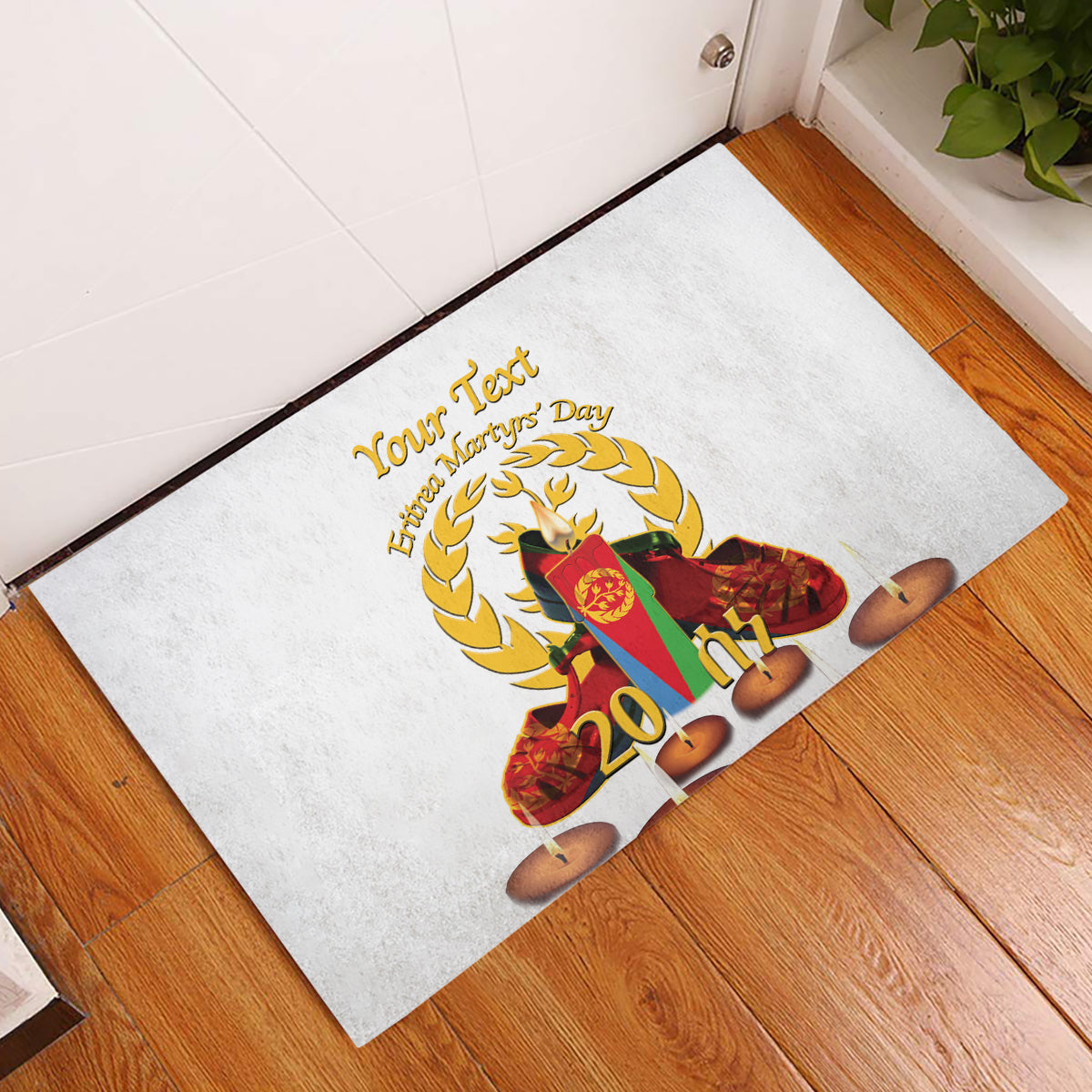 Custom Eritrea Martyrs' Day Rubber Doormat 20 June Shida Shoes With Candles - White