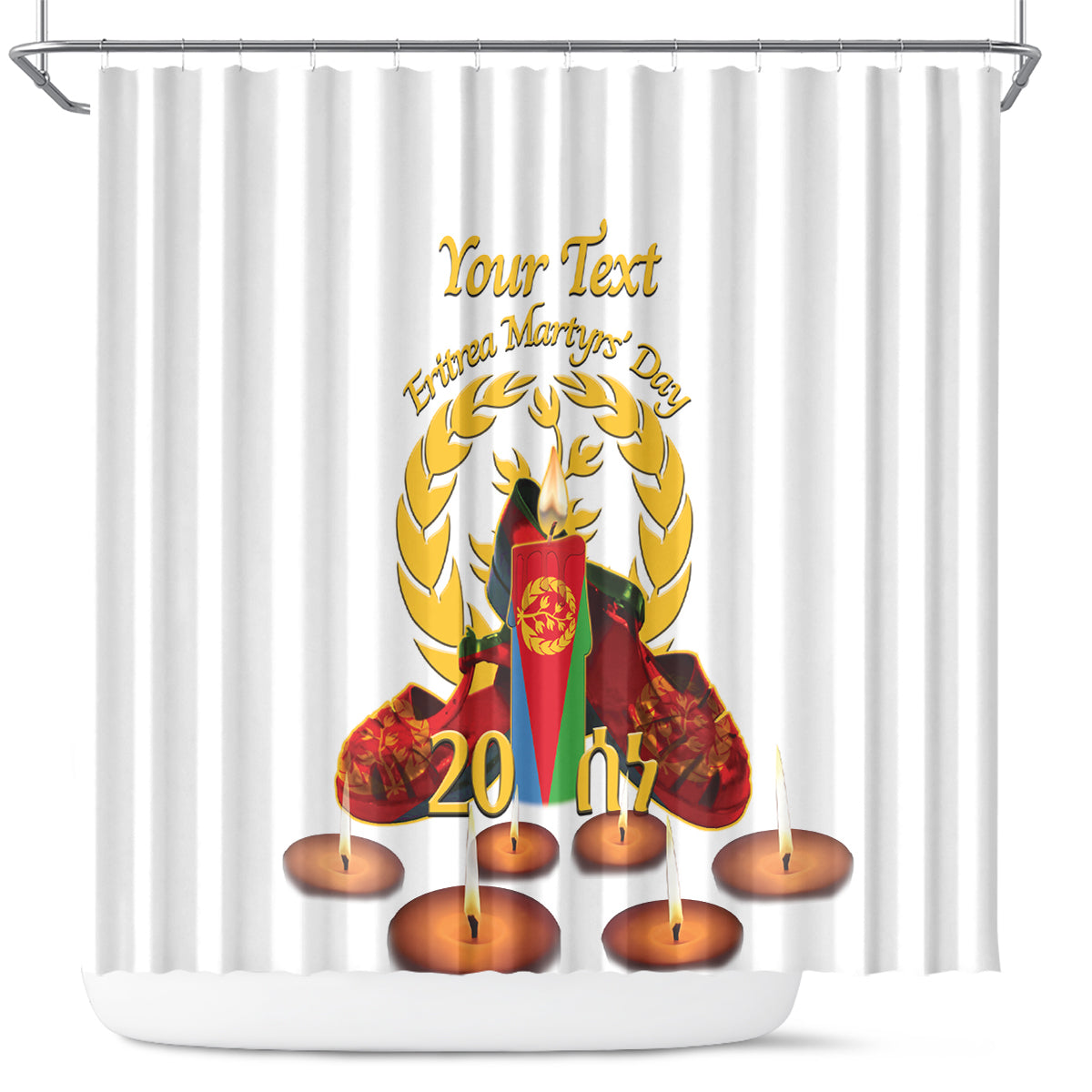 Custom Eritrea Martyrs' Day Shower Curtain 20 June Shida Shoes With Candles - White