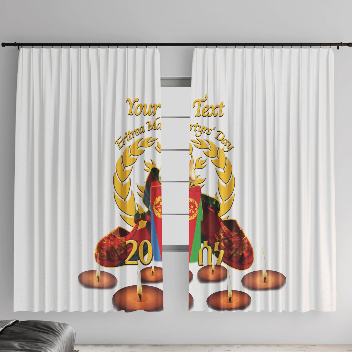 Custom Eritrea Martyrs' Day Window Curtain 20 June Shida Shoes With Candles - White