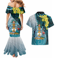 The Bahamas Couples Matching Mermaid Dress and Hawaiian Shirt Bahamian Buttercup Polynesian Pattern