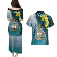 The Bahamas Couples Matching Puletasi and Hawaiian Shirt Bahamian Buttercup Polynesian Pattern