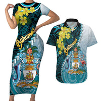 The Bahamas Couples Matching Short Sleeve Bodycon Dress and Hawaiian Shirt Bahamian Buttercup Polynesian Pattern