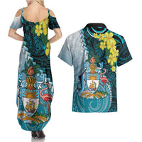 The Bahamas Couples Matching Summer Maxi Dress and Hawaiian Shirt Bahamian Buttercup Polynesian Pattern