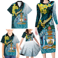 The Bahamas Family Matching Long Sleeve Bodycon Dress and Hawaiian Shirt Bahamian Buttercup Polynesian Pattern