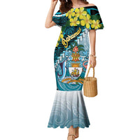 The Bahamas Family Matching Mermaid Dress and Hawaiian Shirt Bahamian Buttercup Polynesian Pattern