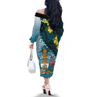 The Bahamas Family Matching Off The Shoulder Long Sleeve Dress and Hawaiian Shirt Bahamian Buttercup Polynesian Pattern