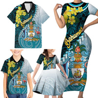The Bahamas Family Matching Short Sleeve Bodycon Dress and Hawaiian Shirt Bahamian Buttercup Polynesian Pattern