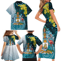 The Bahamas Family Matching Short Sleeve Bodycon Dress and Hawaiian Shirt Bahamian Buttercup Polynesian Pattern