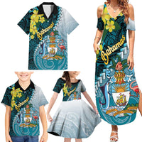 The Bahamas Family Matching Summer Maxi Dress and Hawaiian Shirt Bahamian Buttercup Polynesian Pattern