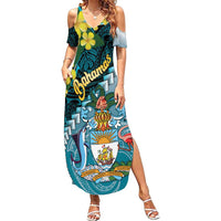 The Bahamas Family Matching Summer Maxi Dress and Hawaiian Shirt Bahamian Buttercup Polynesian Pattern