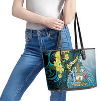 The Bahamas Leather Tote Bag Bahamian Buttercup Polynesian Pattern