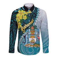The Bahamas Long Sleeve Button Shirt Bahamian Buttercup Polynesian Pattern