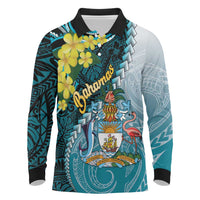 The Bahamas Long Sleeve Polo Shirt Bahamian Buttercup Polynesian Pattern