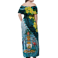 The Bahamas Off Shoulder Maxi Dress Bahamian Buttercup Polynesian Pattern