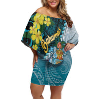 The Bahamas Off Shoulder Short Dress Bahamian Buttercup Polynesian Pattern