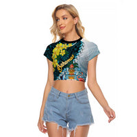 The Bahamas Raglan Cropped T Shirt Bahamian Buttercup Polynesian Pattern