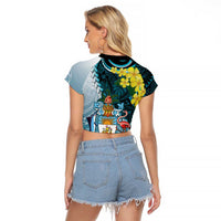 The Bahamas Raglan Cropped T Shirt Bahamian Buttercup Polynesian Pattern