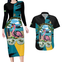 The Bahamas Flamingo Couples Matching Long Sleeve Bodycon Dress and Hawaiian Shirt It's Summer Time