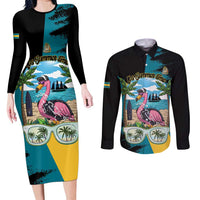 The Bahamas Flamingo Couples Matching Long Sleeve Bodycon Dress and Long Sleeve Button Shirt It's Summer Time