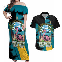 The Bahamas Flamingo Couples Matching Off Shoulder Maxi Dress and Hawaiian Shirt It's Summer Time
