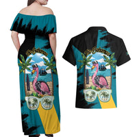 The Bahamas Flamingo Couples Matching Off Shoulder Maxi Dress and Hawaiian Shirt It's Summer Time