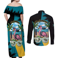 The Bahamas Flamingo Couples Matching Off Shoulder Maxi Dress and Long Sleeve Button Shirt It's Summer Time