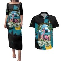 The Bahamas Flamingo Couples Matching Puletasi and Hawaiian Shirt It's Summer Time