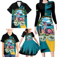 The Bahamas Flamingo Family Matching Long Sleeve Bodycon Dress and Hawaiian Shirt It's Summer Time
