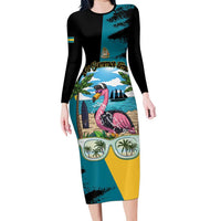 The Bahamas Flamingo Family Matching Long Sleeve Bodycon Dress and Hawaiian Shirt It's Summer Time
