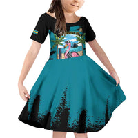 The Bahamas Flamingo Family Matching Off Shoulder Short Dress and Hawaiian Shirt It's Summer Time