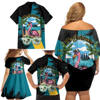 The Bahamas Flamingo Family Matching Off Shoulder Short Dress and Hawaiian Shirt It's Summer Time