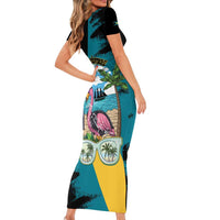 The Bahamas Flamingo Family Matching Short Sleeve Bodycon Dress and Hawaiian Shirt It's Summer Time