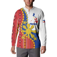 Philippines Independence Day Button Sweatshirt Pilipinas Sun Stars Igorot Pattern