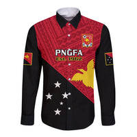 Personalised Papua New Guinea Football Long Sleeve Button Shirt Go PNG Polynesian Pattern Sporty Style - Wonder Print Shop