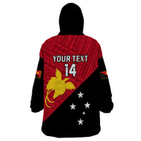 Personalised Papua New Guinea Football Wearable Blanket Hoodie Go PNG Polynesian Pattern Sporty Style - Wonder Print Shop
