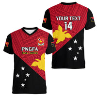 Personalised Papua New Guinea Football Women V Neck T Shirt Go PNG Polynesian Pattern Sporty Style - Wonder Print Shop
