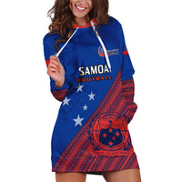 Personalised Samoa Football Hoodie Dress Samoan Coat Of Arm Polynesian Sporty Style - Wonder Print Shop