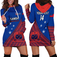 Personalised Samoa Football Hoodie Dress Samoan Coat Of Arm Polynesian Sporty Style - Wonder Print Shop