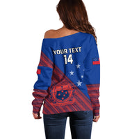 Personalised Samoa Football Off Shoulder Sweater Samoan Coat Of Arm Polynesian Sporty Style - Wonder Print Shop
