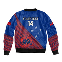 Personalised Samoa Football Sleeve Zip Bomber Jacket Samoan Coat Of Arm Polynesian Sporty Style - Wonder Print Shop